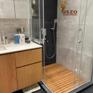 Banyo duş için ahşap teak zemin uygulama